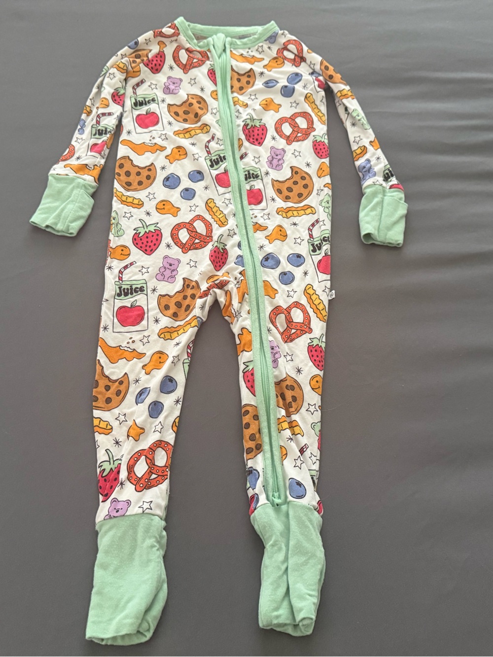 Caden Lane Mint-Trim Food Print Footed One-Piece
